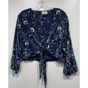 Lisa Z Blue Burnout Velvet Crop Floral Top Sequin Fairy‎ Embellished Wrap Small
